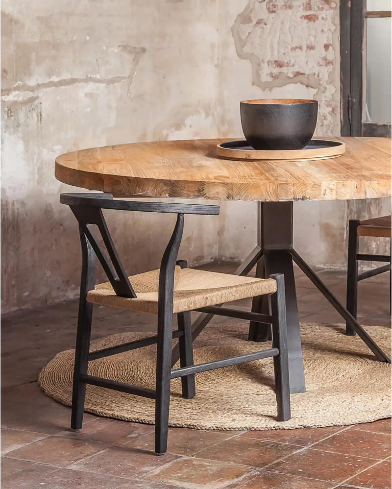 JATI dining table in recycled teak wood and iron Ø 160 cm x 76 cm high