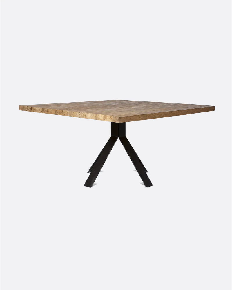 JATI dining table in recycled teak wood and iron 140 X 140 x 76 cm