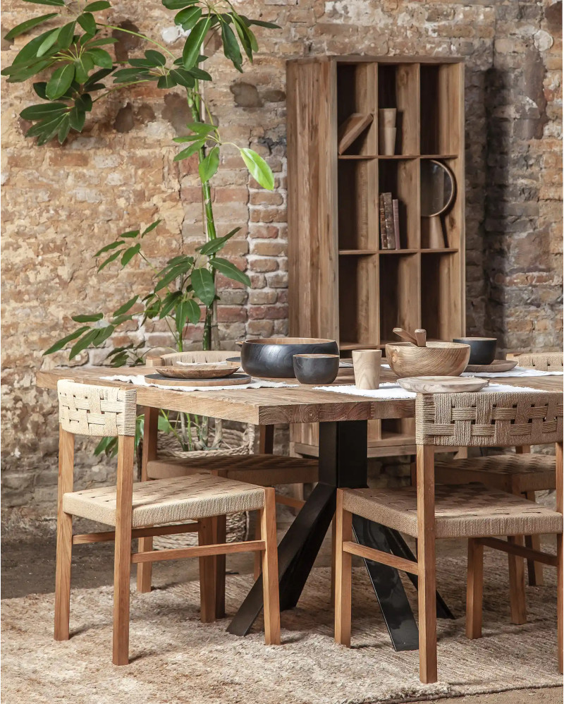 JATI dining table in recycled teak wood and iron 140 X 140 x 76 cm