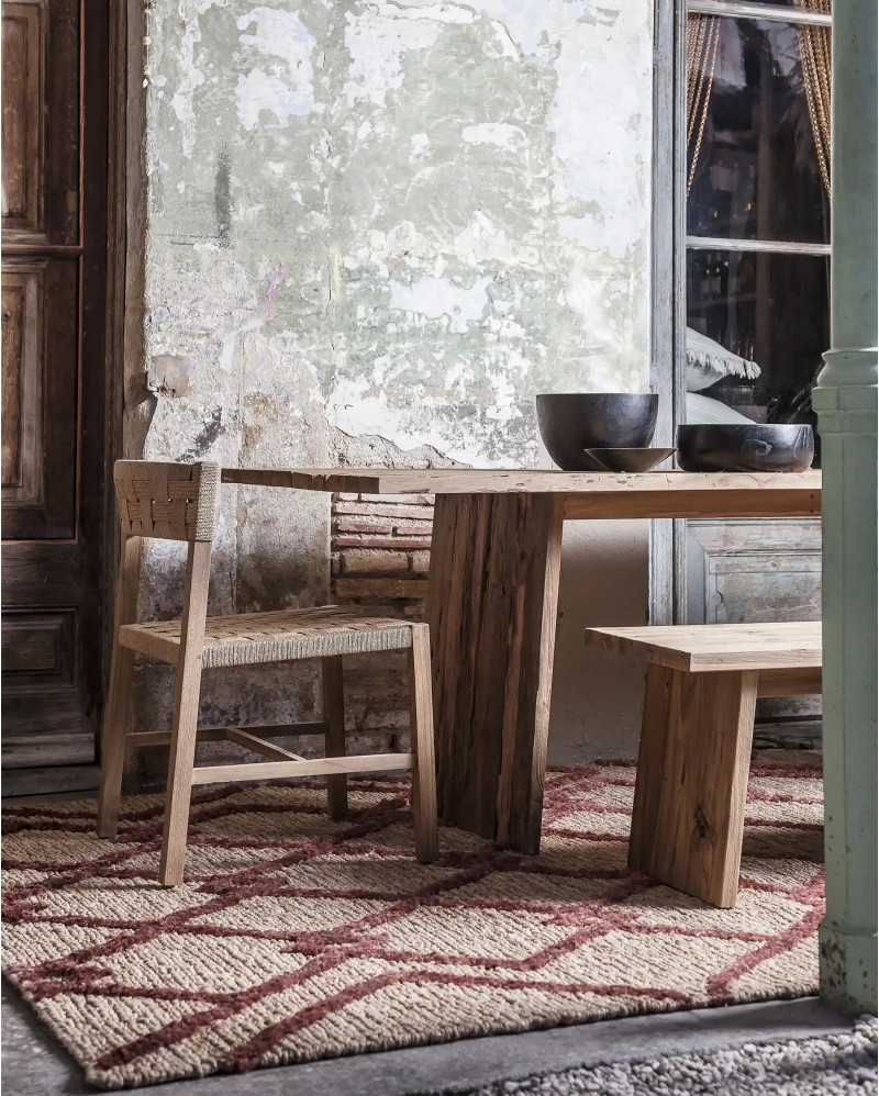 Table à manger EROSI en bois de teck recyclé 220 x 90 x 76 cm en couleur naturelle