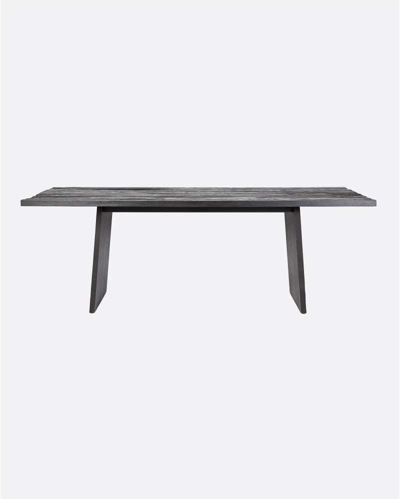 Mesa de comedor EROSI de madera de teca reciclada 220 x 90 x 76 cm en color negro