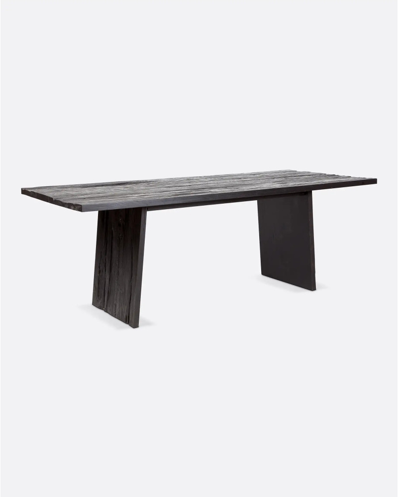 Mesa de comedor EROSI de madera de teca reciclada 220 x 90 x 76 cm en color negro