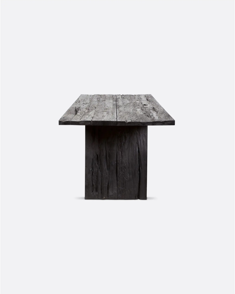 Mesa de comedor EROSI de madera de teca reciclada 220 x 90 x 76 cm en color negro