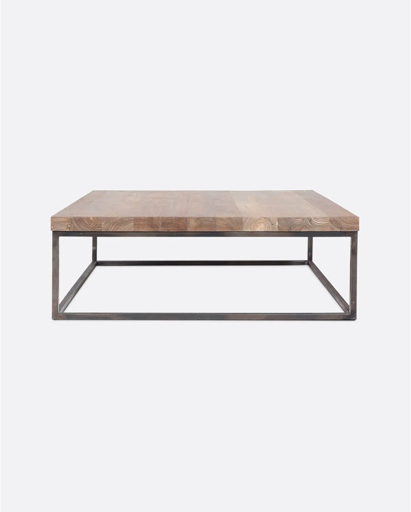 CUB coffee table in recycled teak wood and iron 100 x 100 x 35 cm