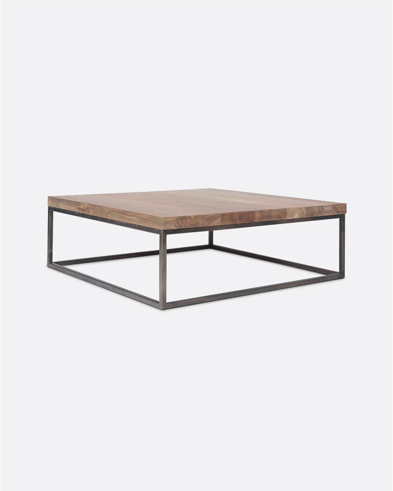 Mesa de centro CUB de madera de teca reciclada y hierro 100 x 100 x 35 cm