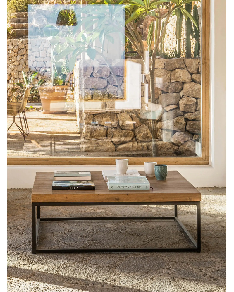 CUB coffee table in recycled teak wood and iron 100 x 100 x 35 cm