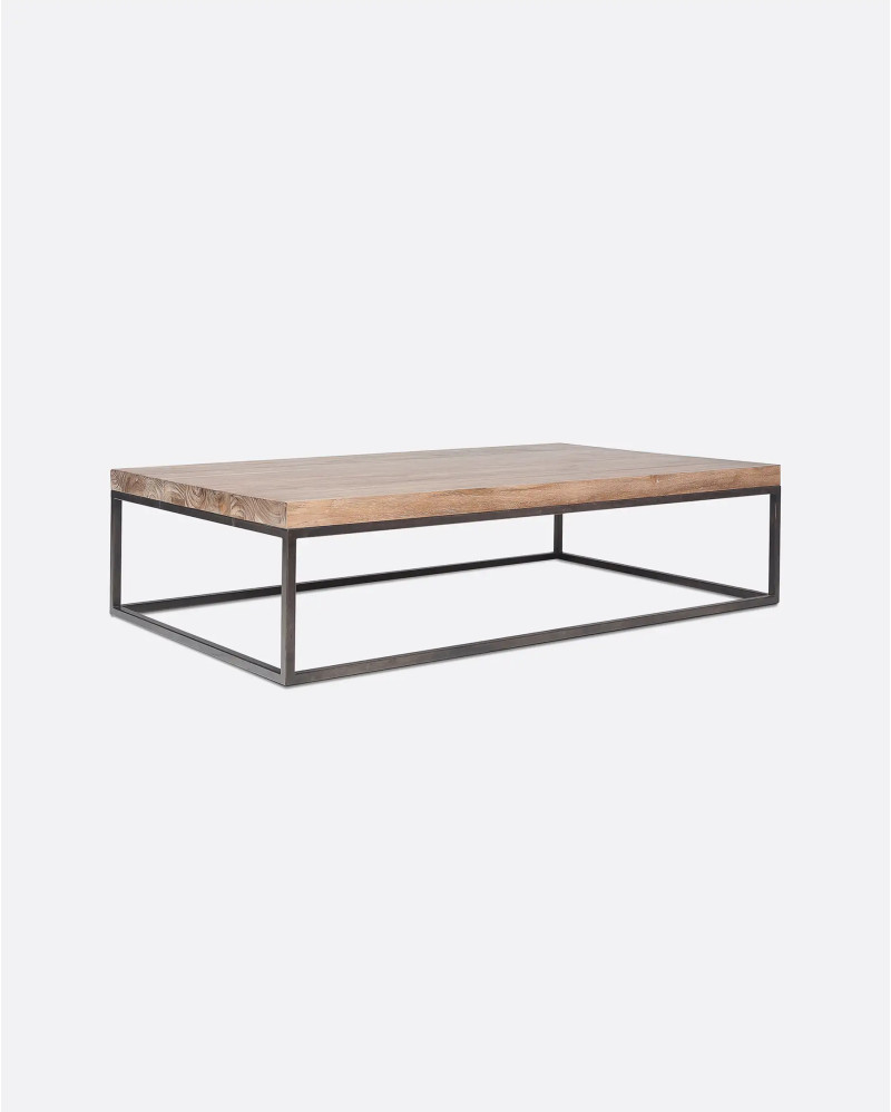 Mesa de centro CUB de madera de teca reciclada y hierro 140 x 80 x 35 cm