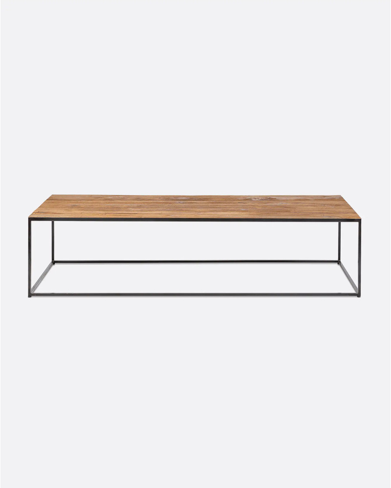 ONETWO coffee table in recycled teak wood and iron 120 x 60 x 35 cm