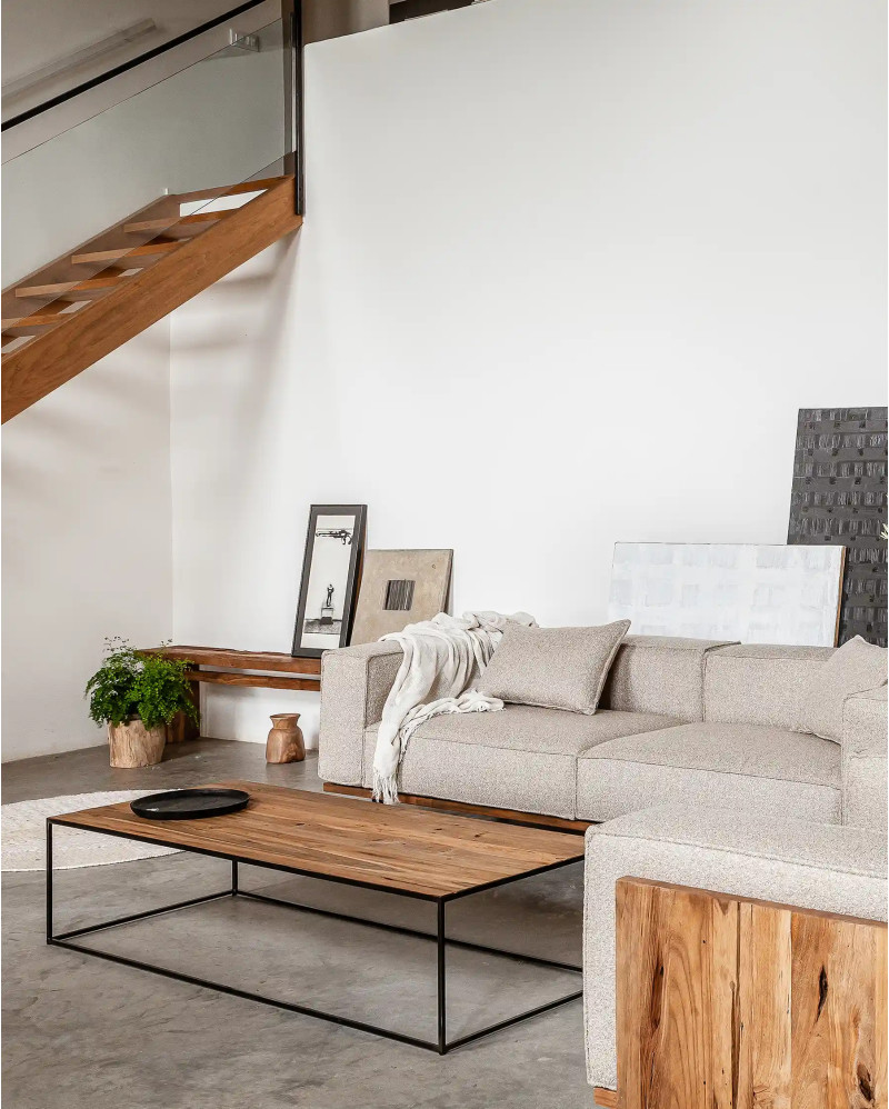 ONETWO coffee table in recycled teak wood and iron 120 x 60 x 35 cm