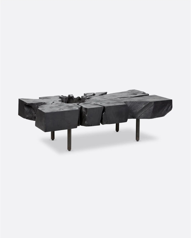 ROOT coffee table in teak root and iron 120 x 60 x 37 cm in black colour