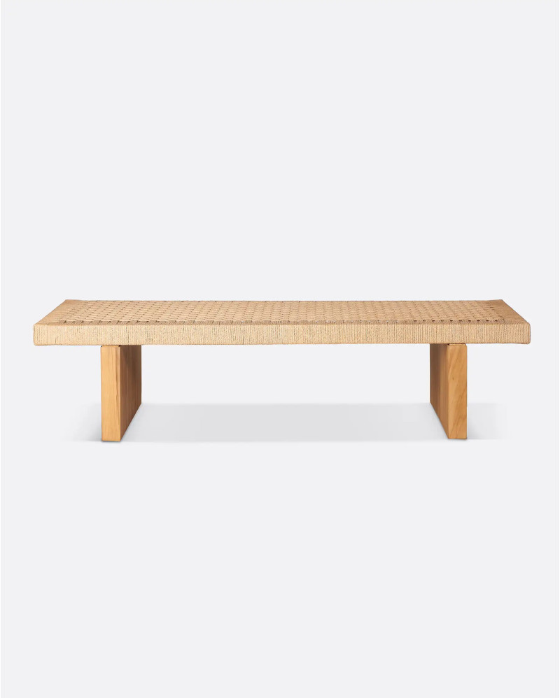 CORA coffee table in recycled teak wood and paper cord 150 x 70 x 35 cm