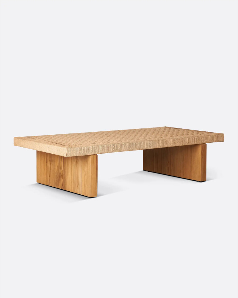 CORA coffee table in recycled teak wood and paper cord 150 x 70 x 35 cm