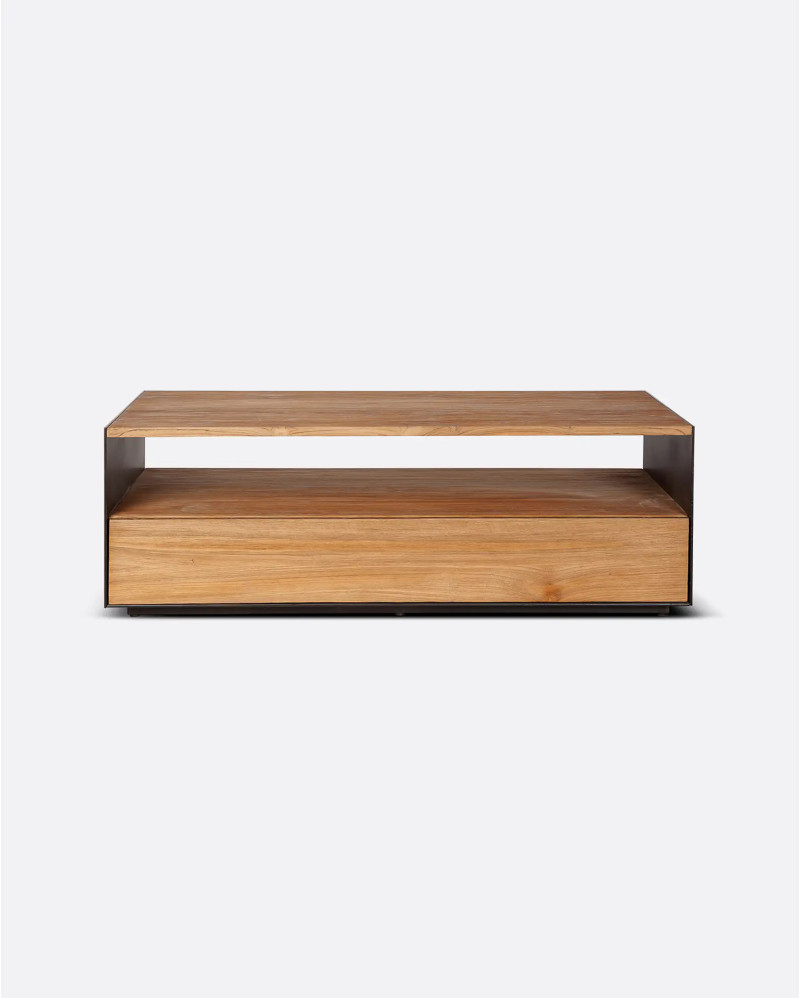 Mesa de centro GEOX de madera de teca reciclada y hierro 120 x 70 x 40 cm