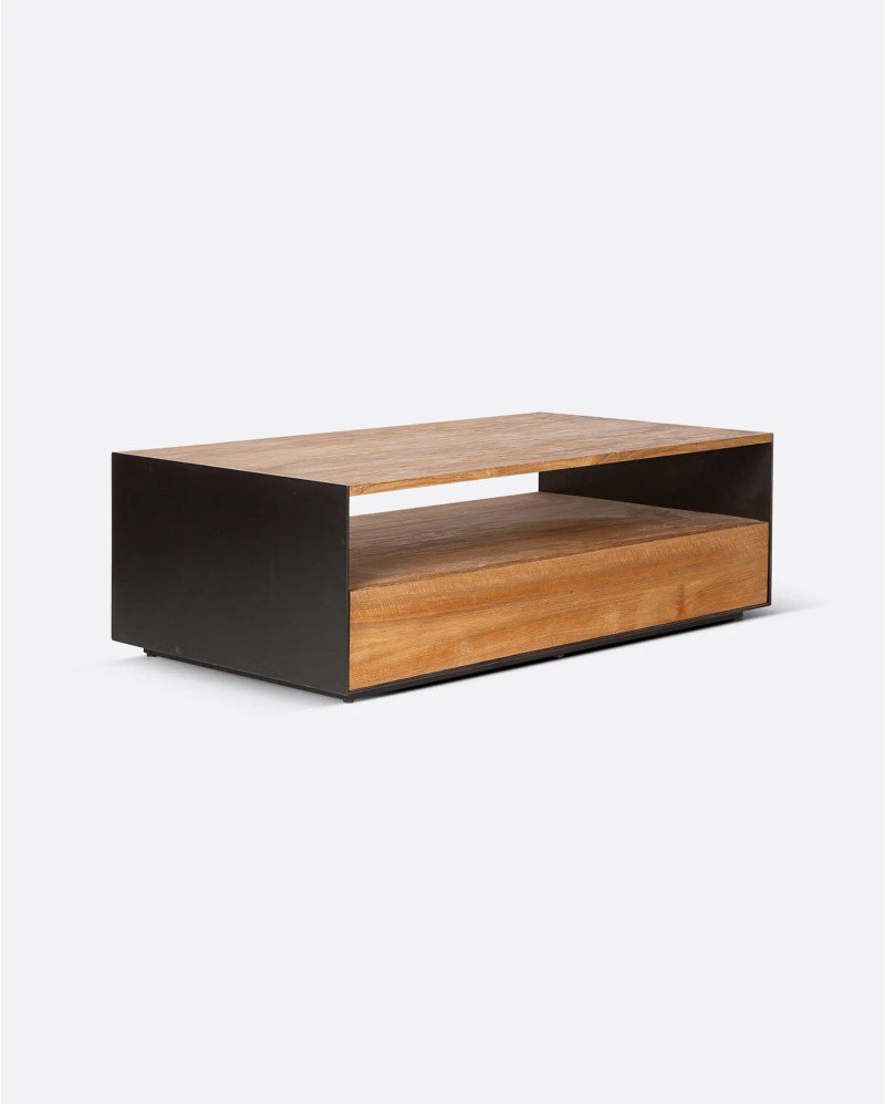 Mesa de centro GEOX de madera de teca reciclada y hierro 120 x 70 x 40 cm