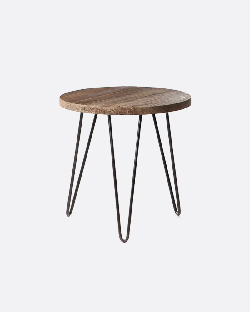 RODA side table in recycled teak wood and iron Ø 50 cm x 50 cm high