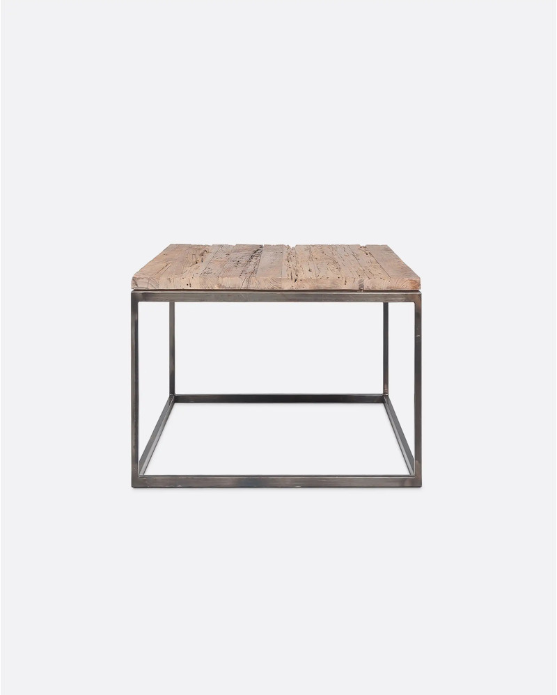 CUB side table in recycled teak wood and iron 50 x 50 x 40 cm