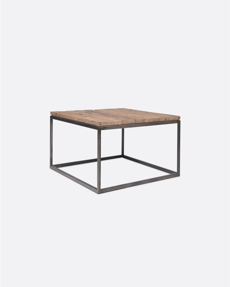 CUB side table in recycled teak wood and iron 50 x 50 x 40 cm