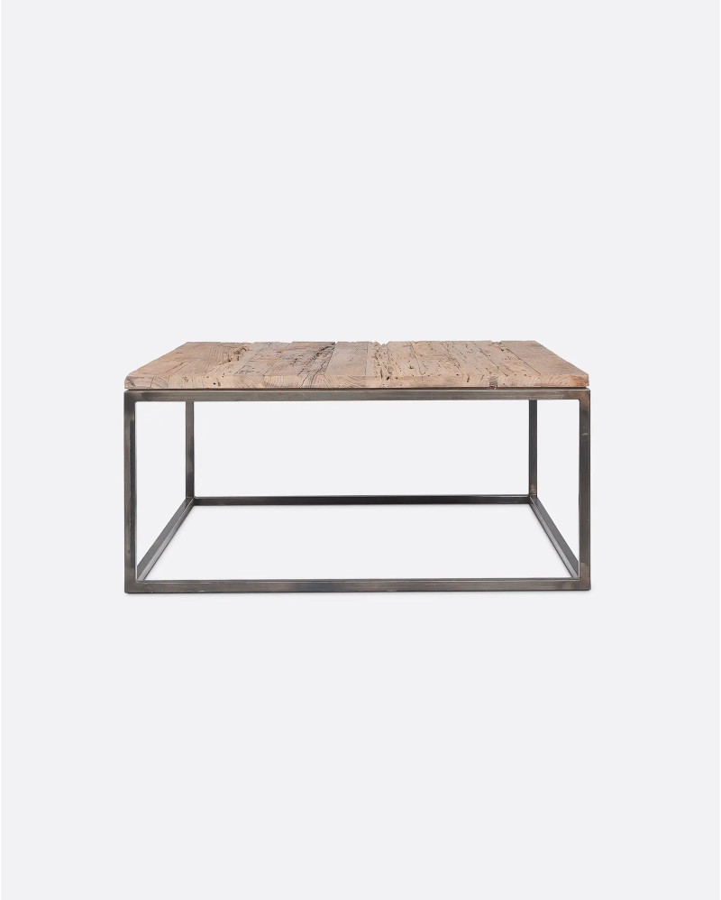 Mesa auxiliar CUB de madera de teca y hierro 85 x 85 x 40 cm