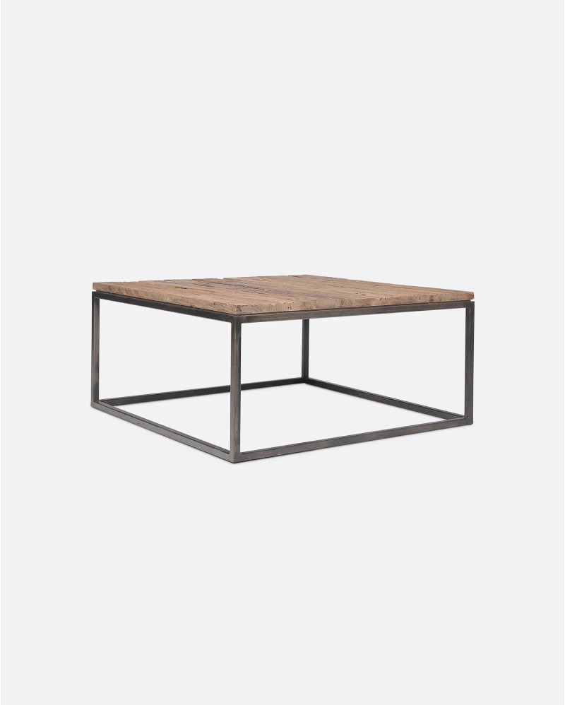 Mesa auxiliar CUB de madera de teca y hierro 85 x 85 x 40 cm