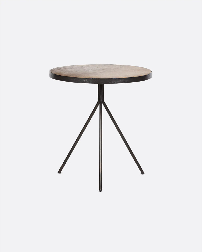 TRIC side table in recycled teak wood and iron Ø 40 cm x 50 cm high