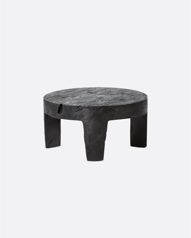 Mesa auxiliar RIVIA de madera de suar Ø 60 cm x 30 cm de altura en color negro