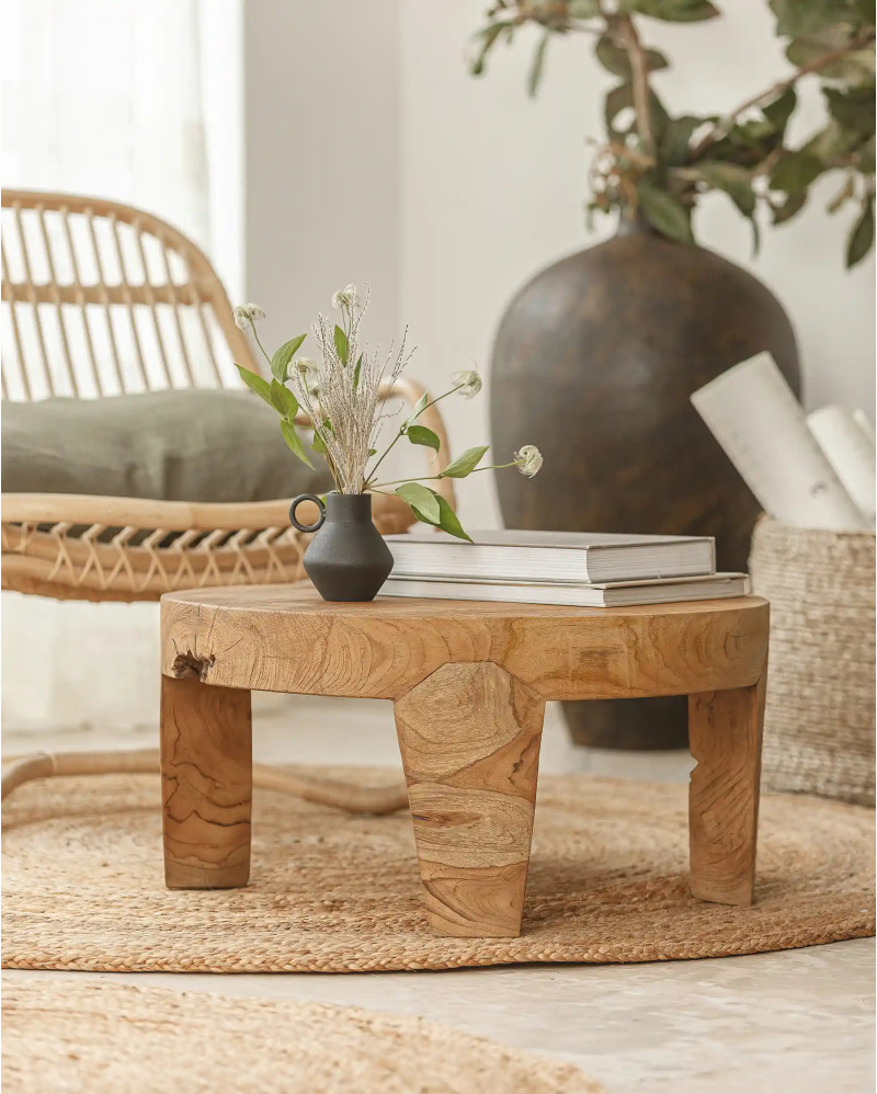 Table d'appoint RIVIA en bois de suar Ø 60 cm x 30 cm de hauteur en couleur naturelle