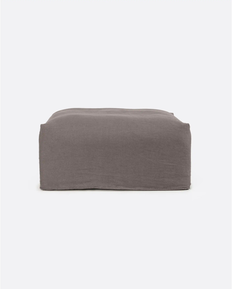 Housse de pouf BEETHOVEN en lin 100 x 100 x 40 cm en couleur taupe