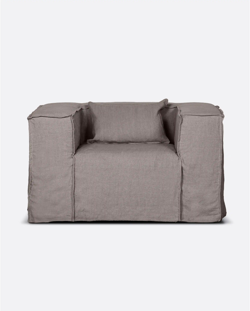 STROZZI 1-seater sofa cover in linen 120 x 95 x 65 cm in taupe colour