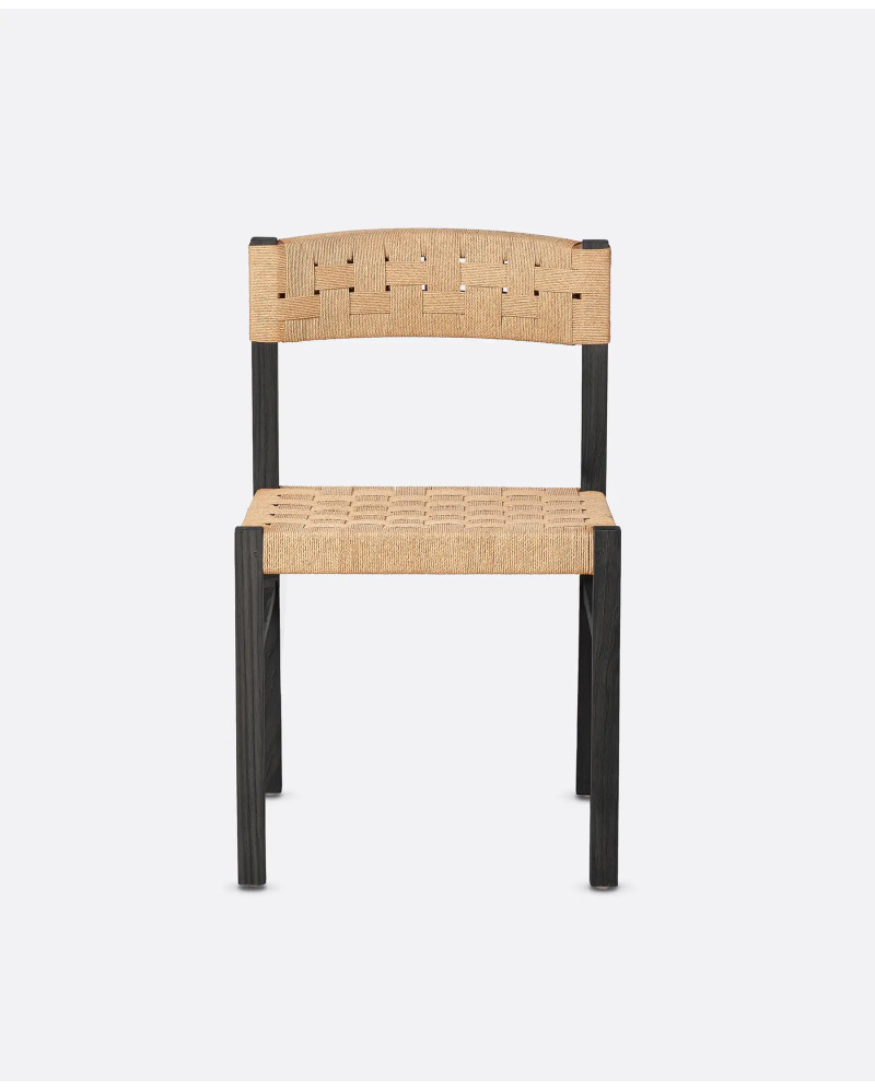 Silla CORA de madera de teca y cuerda de papel 48 x 55 x 77 cm en color negro y natural