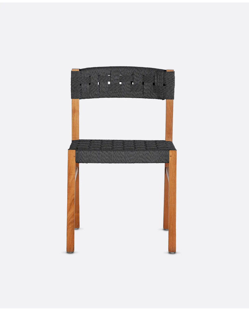 CORA outdoor chair in teak wood and synthetic cord 48 x 55 x 77 cm in natural and black colour