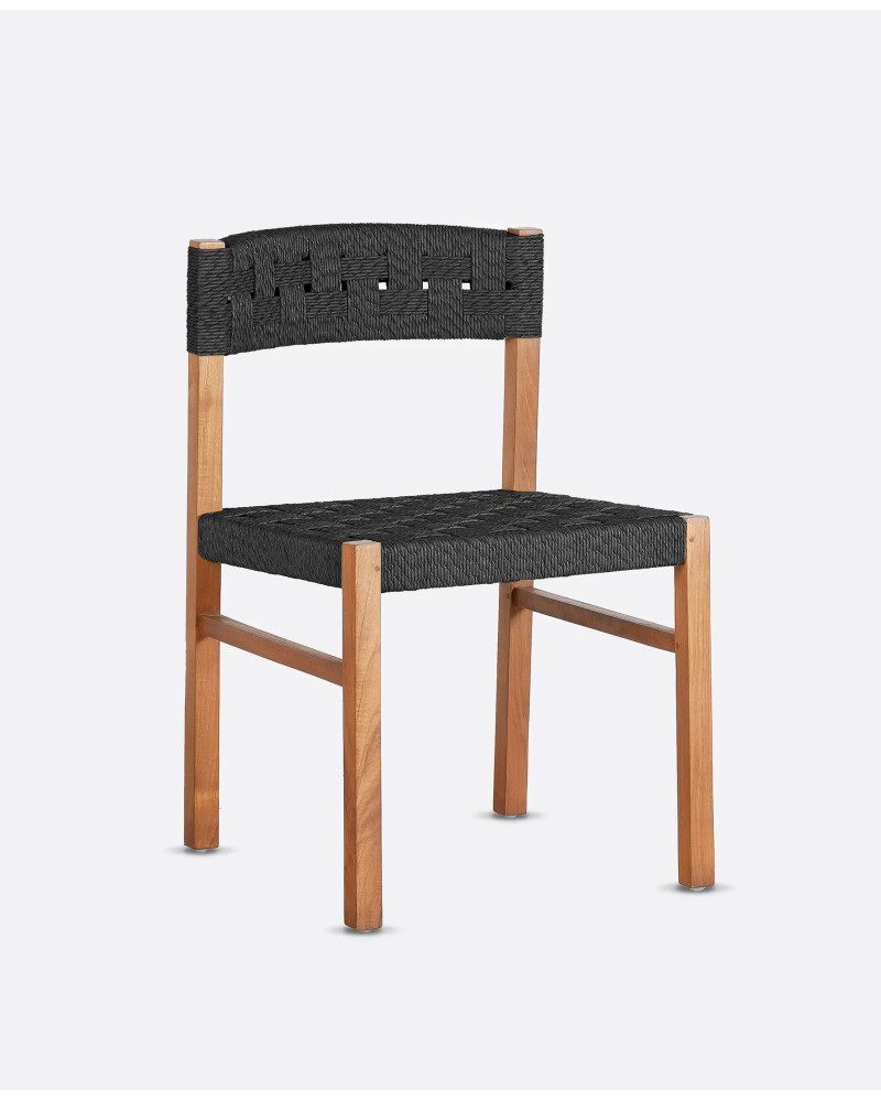 CORA outdoor chair in teak wood and synthetic cord 48 x 55 x 77 cm in natural and black colour