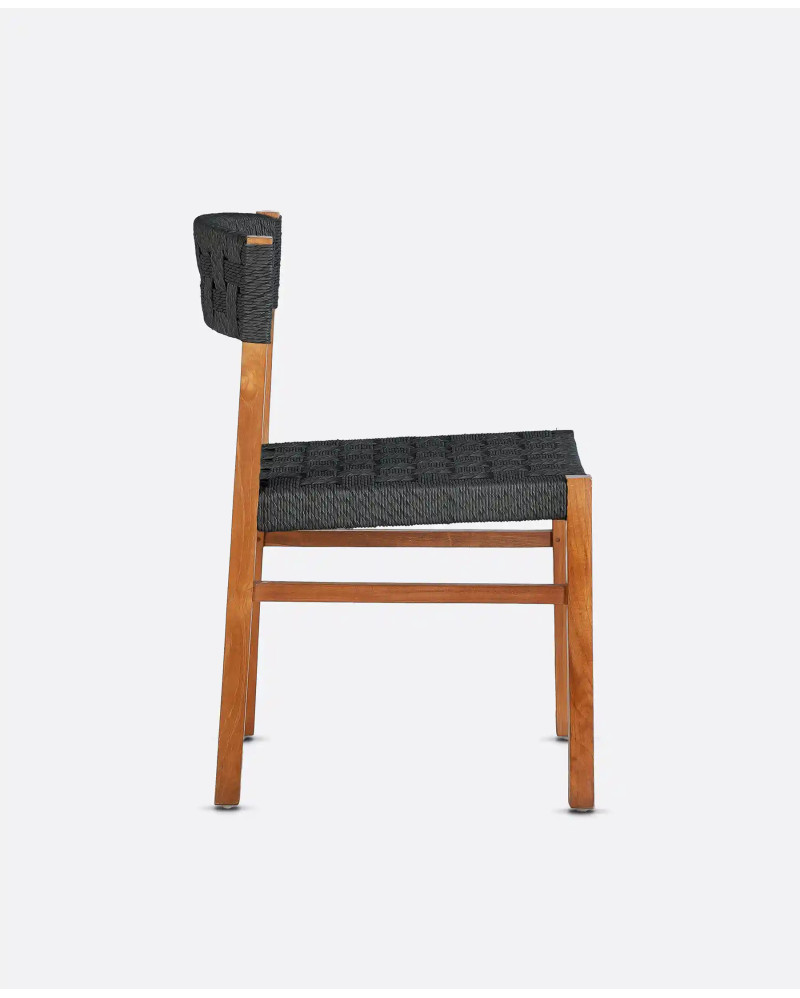 CORA outdoor chair in teak wood and synthetic cord 48 x 55 x 77 cm in natural and black colour