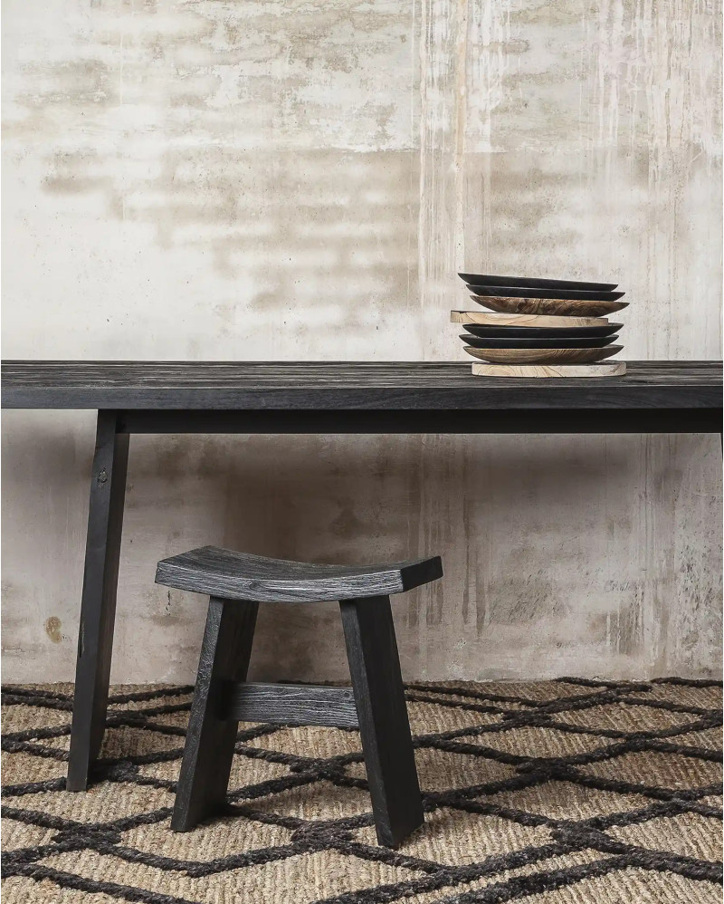 U stool in teak wood 47 x 26 x 45 cm in black colour