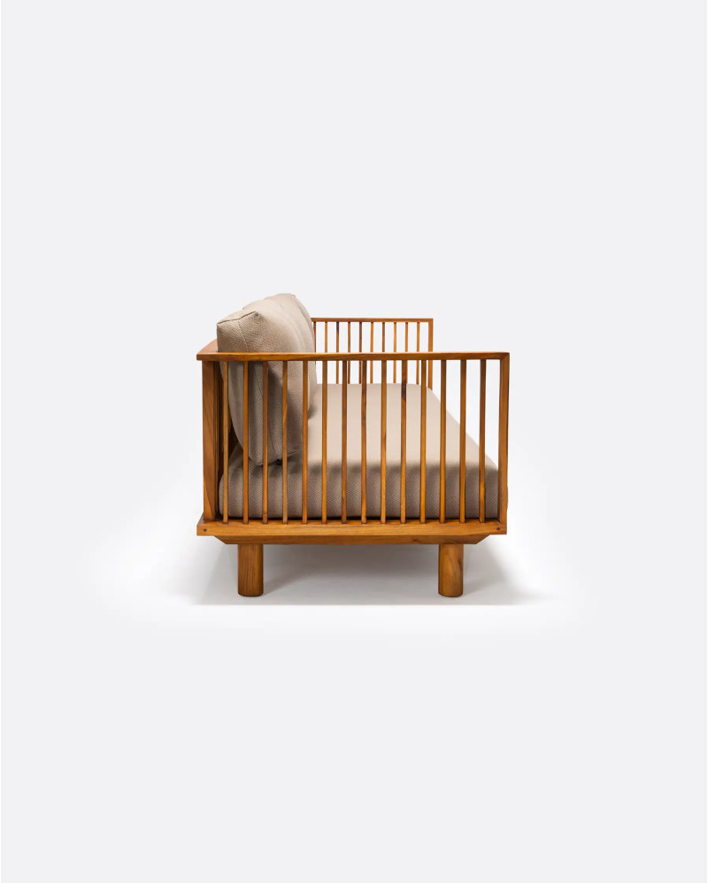 TOPRAK 2-seater outdoor sofa in teak wood and recycled olefin 180 x 82 x 77 cm in natural upholstery