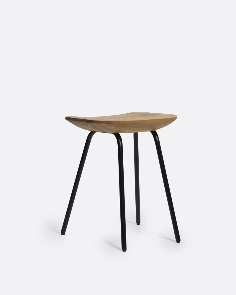 SEMUT stool in recycled teak wood and iron 38 x 36 x 47 cm in natural colour