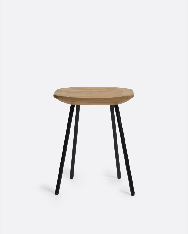 SEMUT stool in recycled teak wood and iron 38 x 36 x 47 cm in natural colour