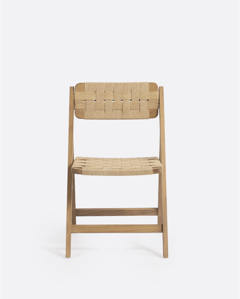 CORA folding chair in teak wood and paper cord 50 x 57 x 84 cm in natural colour