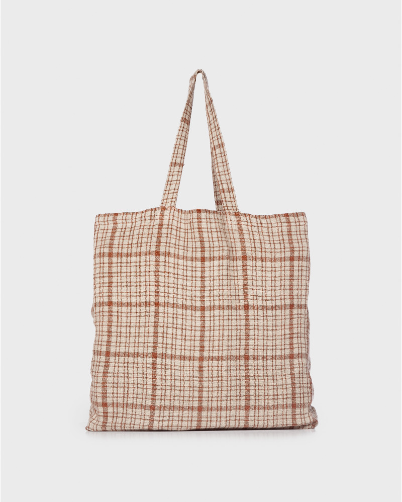 Sac fourre-tout GADELA en lin 40 x 40 x 10 cm en couleur naturelle avec des rayures brunes et blanches