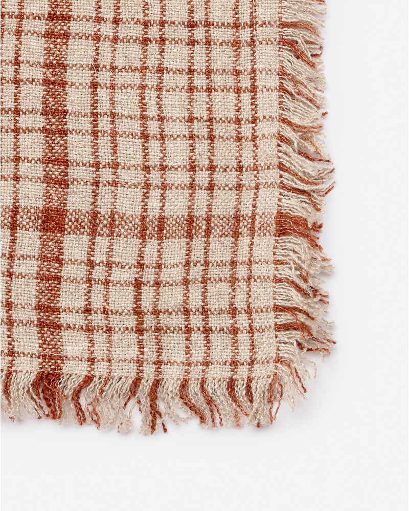 GADELA plaid in linen 170 x 130 cm in natural colour with brown and white stripes