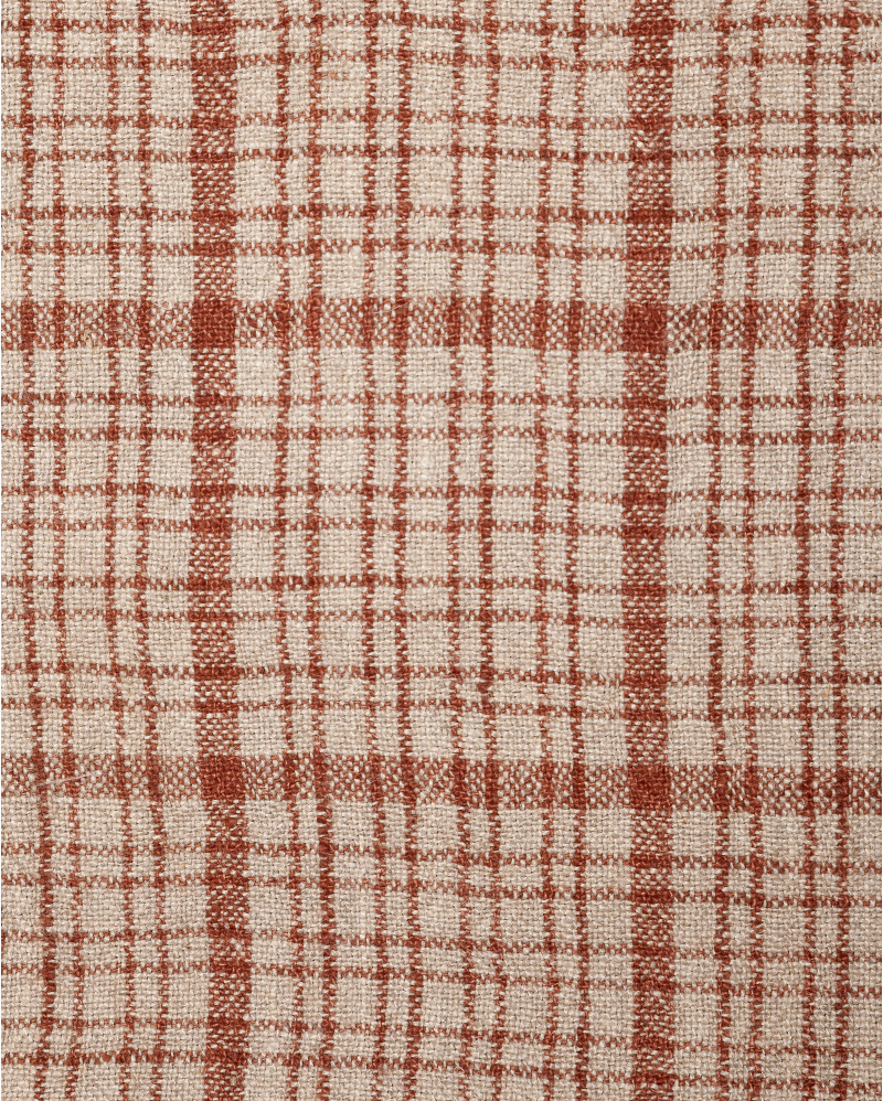 Plaid GADELA de lino 170 x 130 cm en color natural con rayas marrones y blancas