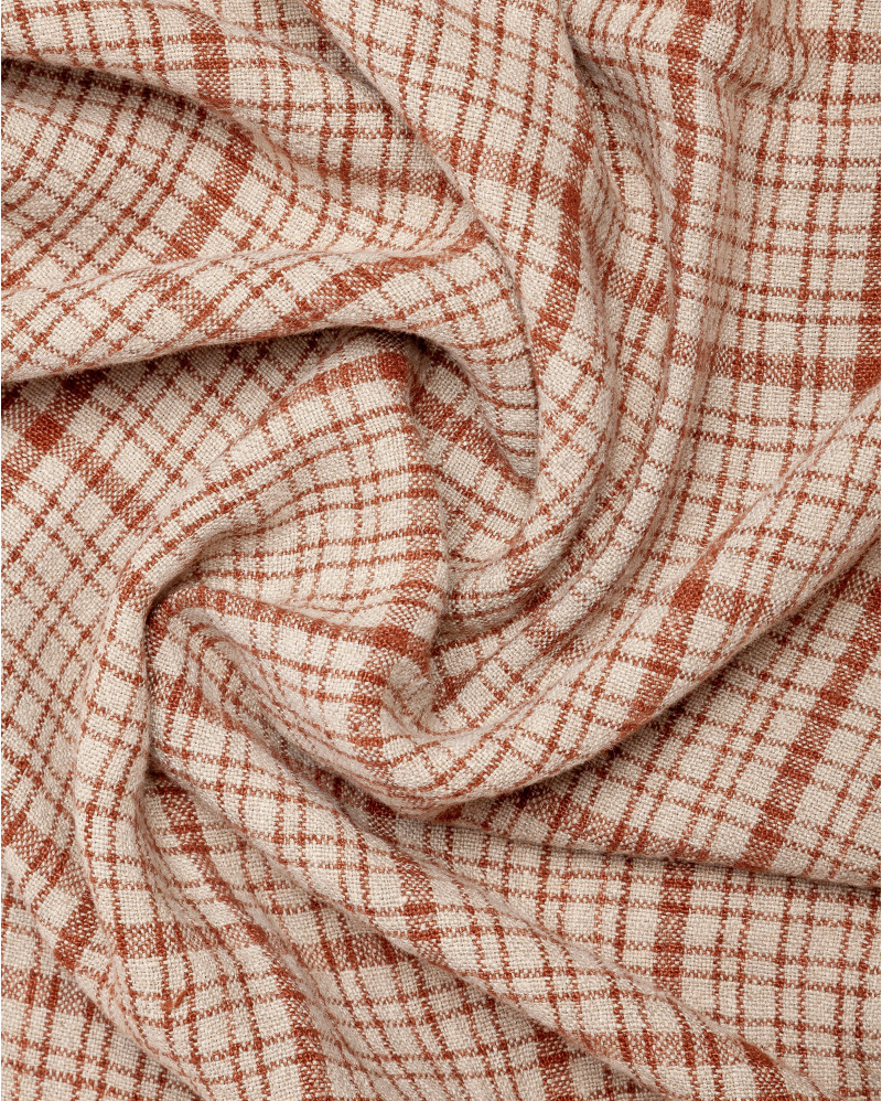 Plaid GADELA en lin 170 x 130 cm en couleur naturelle avec des rayures terre cuite