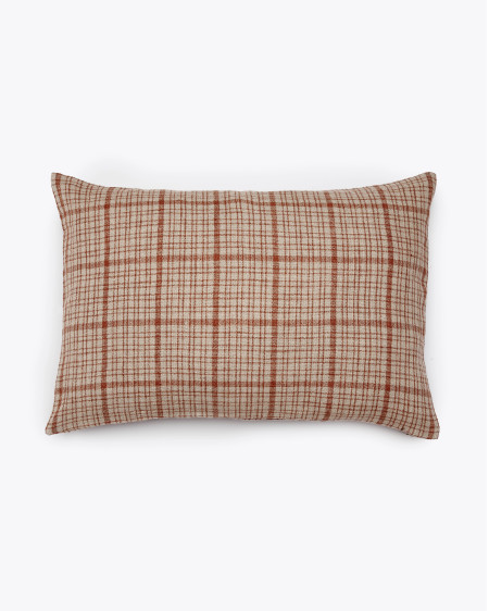 Housse de coussin GADELA en lin 60 x 40 cm en couleur naturelle avec des rayures terre cuite