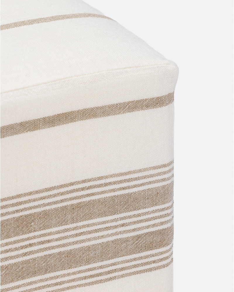 ZIP pouffe with linen cover 60 x 60 x 40 cm in white with natural stripes