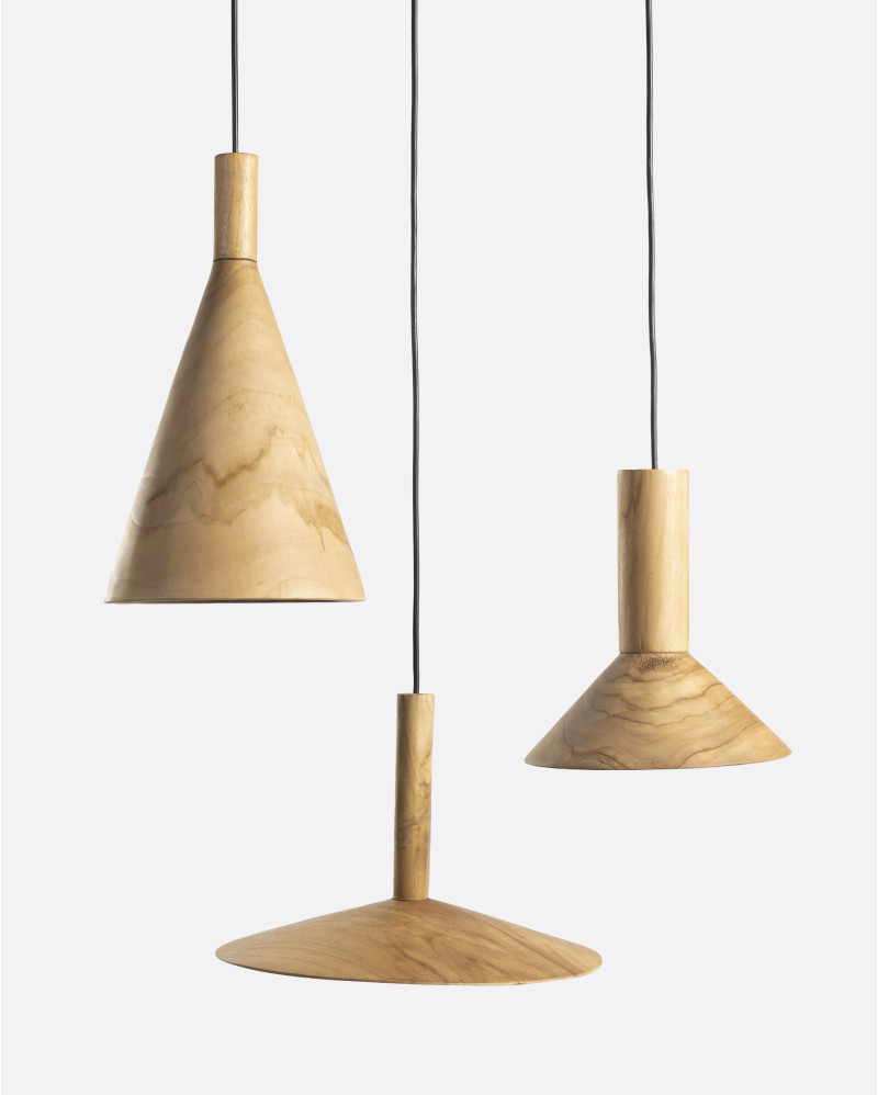 VERTEX PLAT ceiling lamp in teak wood Ø 32 x 22 cm height in natural colour