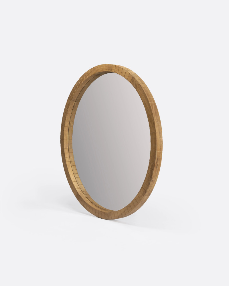 Miroir KOBE en bois de teck recyclé Ø 180 x 9 cm de hauteur en couleur naturelle