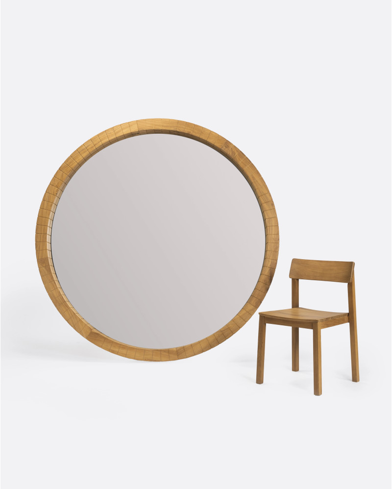 Miroir KOBE en bois de teck recyclé Ø 180 x 9 cm de hauteur en couleur naturelle