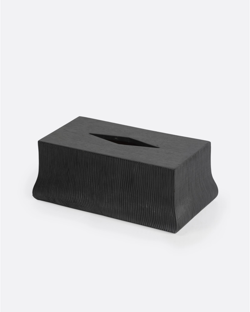 MEJA tissue box in recycled teak wood 14 x 26 x 10 cm in black colour