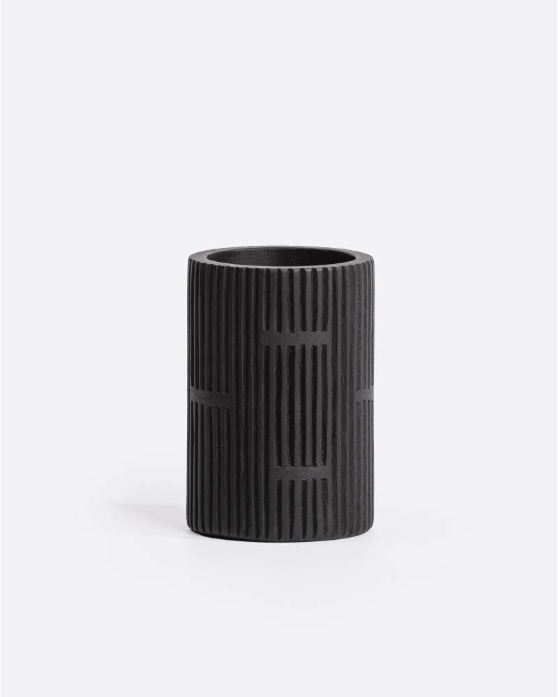 MEJA pencil holder in recycled teak wood Ø 8 x 11 cm height in black colour