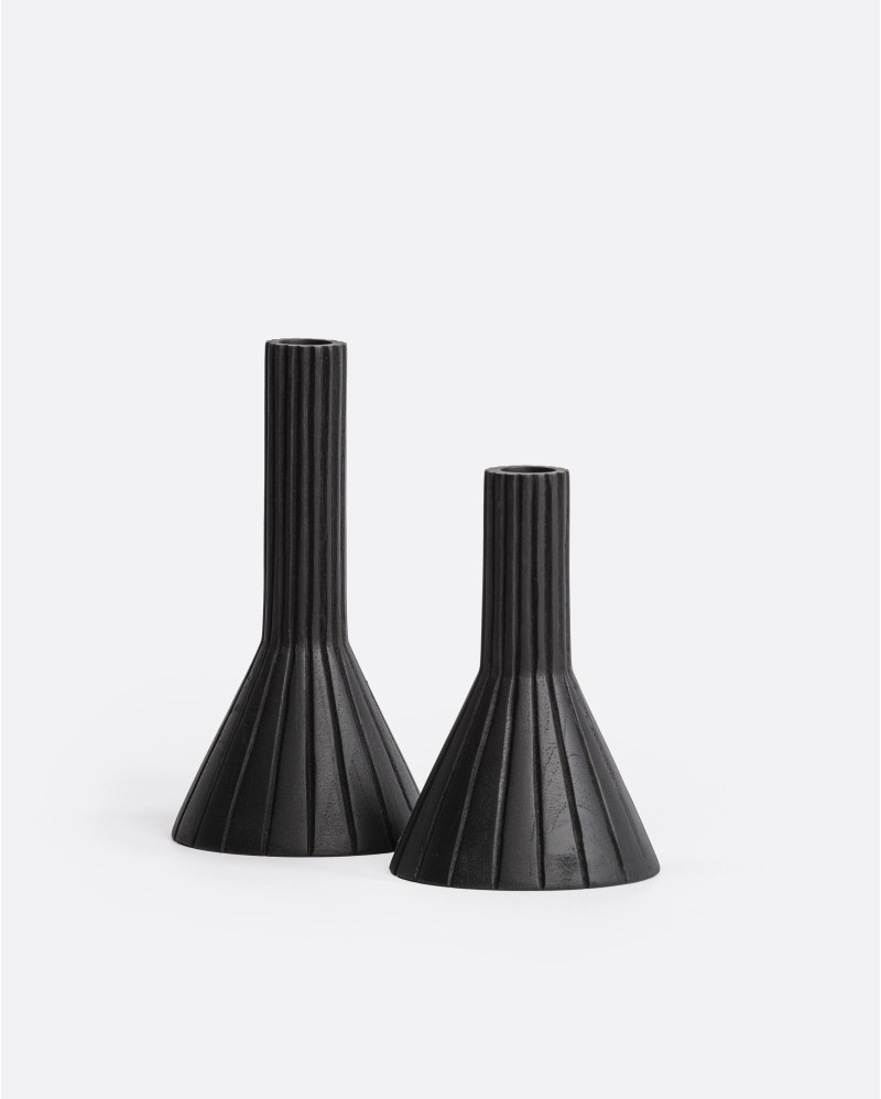 MEJA candleholder in recycled teak wood Ø 10 x 19 cm height in black colour