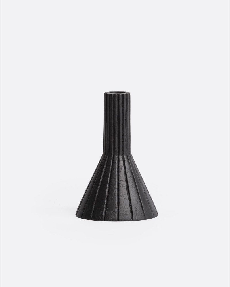 MEJA candleholder in recycled teak wood Ø 10 x 14 cm high in black colour